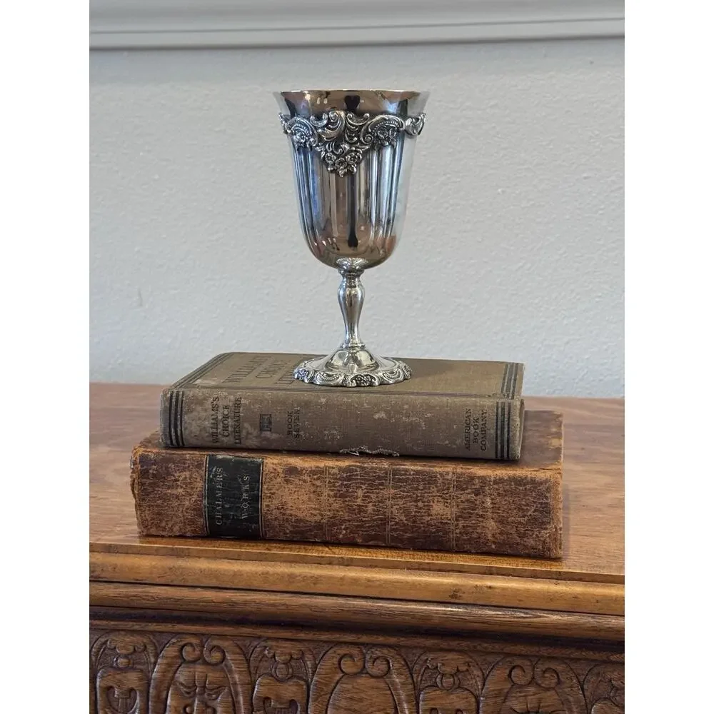 Wallace Baroque Silverplate Water Goblet #237 Gold Wash Interior 6.25”